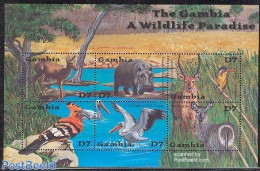 Gambia 2001 Animals 6v M/s /Reedbuck Redunca, Mint NH, Nature - Animals (others & Mixed) - Birds - Hippopotamus - Gambie (...-1964)