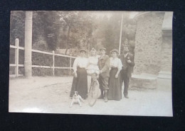 Cp, Carte Photo, Enfant, Petite Fille & Famille, Femmes, Hommes, Chien, Bicyclette, Vélo, Vierge - Autres & Non Classés