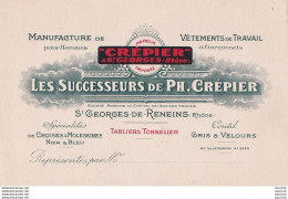 69) SAINT GEORGES DE RENEINS (RHONE) PH. CREPIER - MANUFACTURE DE VETEMENTS DE TRAVAIL & GARCONNETS  - Cartes De Visite