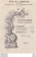 FLEURANCE - FETE DE L ' HARMISTICE - HARMONIE " LA FLEURANTINE " PROGRAMME DU DIMANCHE 11 NOVEMBRE 1934   - Programme