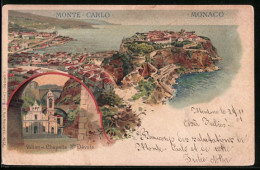 Lithographie Monaco, Vallon Et Chapelle Ste-Devote, Ortsansicht Aus Der Vogelschau  - Other & Unclassified