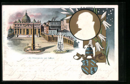 Präge-Lithographie Rom, Petersdom Mit Petersplatz, Konterfei Papst Leo XIII.  - Popes