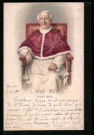 Lithographie Papst Leo XIII. Sitzt Auf Einem Stuhl  - Papes