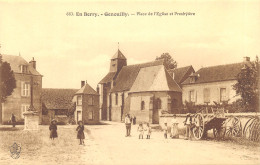 18-GENOUILLY-CHARRETTE PLACE DE L EGLISE ET PRESBYTERE-N T6019-C/0205 - Autres & Non Classés