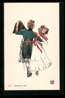 Künstler-AK Sign. Wr. De May: Schweizer Grenadier Tanzt Mit Frau, 1810  - Autres & Non Classés