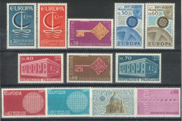 FRANCE - 1966/71, EUROPA STAMPS SERIES OF 12, COMPLETE SET OF 2 EACH, UMM(**). - Unused Stamps