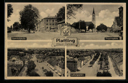 AK Plattling /Bayer. Ostmark, Ludwigsplatz, Preysingplatz, Bahnhofstrasse  - Plattling