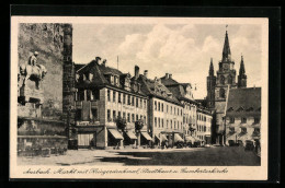 AK Ansbach, Markt Mit Möbelgeschäft Von Georg Kaiser, Stadthaus Und Gumbertuskirche  - Ansbach