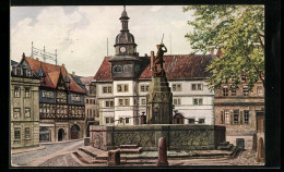 Künstler-AK Eisenach, Marktplatz Mit Hof-Apotheke Und Brunnen  - Eisenach