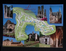 Cp, 02, Laon, La Ville Haute, écrite, Ed. D'Art Yvon, Carte Géographique, Multi Vues - Laon