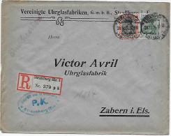 Einschreiben Straßburg Elsaß Uhrglasfabrik Nach Zabern, 1916, Zensur - Lettres & Documents