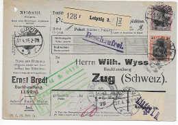 Paketkarte Leipzig Nach Zug/CH 1916,  Beschaufrei, über Lindau - Lettres & Documents