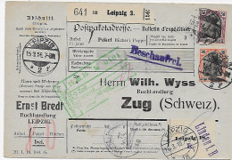 Paketkarte Leipzig Nach Zug/CH - Eindruck, 16.3.1916,  Beschaufrei, über Lindau - Covers & Documents