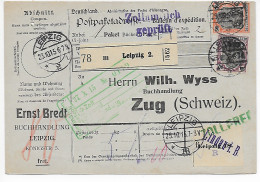 Paketkarte Buchhandlung Leipzig 1916 Nach Zug über Lindau, Zollamtl. Geprüft - Lettres & Documents