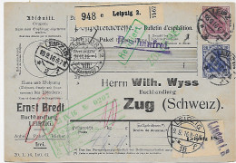 Paketkarte Buchhandlung Leipzig 1916 Nach Zug über Lindau, Zollfrei - Revidiert - Lettres & Documents