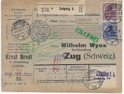 Paketkarte Buchhandlung Leipzig Nach Zug 1916 Zollfrei über Lindau - Lettres & Documents