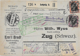 Paketkarte Buchhandlung Leipzig Nach Zug 1916 über Lindau, Beschaufrei - Lettres & Documents