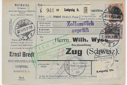 Leipzig Buchhandlung Nach Zug, 1915, Zollamtlich Geprüft über Lindau - Covers & Documents
