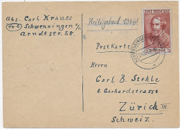 Postkarte Schwenningen Nach Zürich, 1946 - Emissions Générales