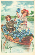 ENFANTS - Dessins D'enfants - Enfants Dans Une Barque - Colorisé - Carte Postale Ancienne - Children's Drawings