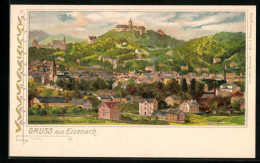 Lithographie Eisenach, Ortsansicht Mit Bergen  - Eisenach