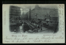 Mondschein-AK Berlin, Weidendammer Brücke Mit Passanten  - Mitte