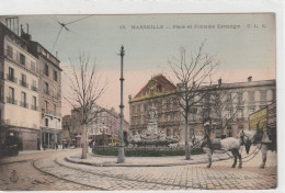 18. MARSEILLE . PLACE ET FONTAINE ESTRANGIN + CHEVAUX  .  CARTE COLORISEE NON ECRITE - Canebière, Centre Ville