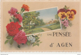 M11-47) AGEN - UNE PENSEE - (DECOR CHAMPETRE AVEC FLEURS ROSE ET PENSEES - (2 SCANS) - Agen