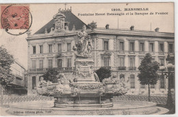1908. MARSEILLE . FONTAINE HENRI ESTRANGIN ET LA BANQUE DE FRANCE  .  CARTE AFFR SUR RECTO19-8-1905 - The Canebière, City Centre