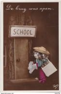 N14- CHAT - CAT - " SCHOOL - DE BRUG WAS OPEN  " - CHATONS HUMANISES - SUPRA - (EDITEUR ECHTE PHOTO -- 2 SCANS) - Chats