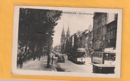 MARSEILLE .  LA CANEBIERE + TRAMS  .  CARTE AFFR AU VERSO  .  2 SCANNES - Canebière, Stadscentrum