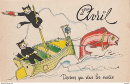 ILLUSTRATEUR ROB VEL - 1er AVRIL - COUPLE DE CHATS DANS BARQUE TRACTE PAR UN POISSON - (PHOTO CHROM TOULOUSE - 2 SCANS) - Cats