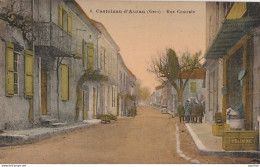 32) CASTELNAU D ' AUZAN (GERS)  RUE CENTRALE - (ANIMEE - HABITANTS - COULEURS - 2 SCANS) - Autres & Non Classés