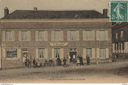 27) FIQUEFLEUR - EQUAINVILLE (EURE) CAFE DES 4 ROUTES - SERGENT - TABAC EPICERIE - (ANIMEE - HABITANTS - CARTE TOILEE) - Autres & Non Classés