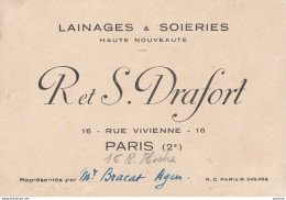 P17-75) PARIS (2°) R Et S. DRAFORT - LAINAGES & SOIERIES - 16 , RUE DE VIVIENNE - 2 SCANS) - Arrondissement: 02