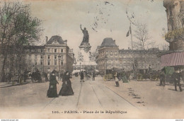 75) PARIS (III°) PLACE DE LA REPUBLIQUE - (ANIMEE - COULEURS - 2 SCANS) - Arrondissement: 03