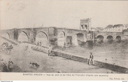 P4-17) SAINTES ANCIEN - VUE  DU PONT ET DE L' ARC DE TRIOMPHE (D'APRES UNE AQUARELLE)  - (2 SCANS) - Saintes