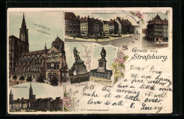 Lithographie Strassburg, Gutenberg-Platz, Altes Haus Am Münsterplatz, Kleber-Platz  - Autres & Non Classés
