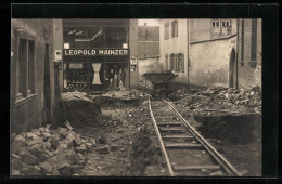 Foto-AK Zwingenberg /Bergstrasse, Unwetterkatastrophe 1928, Möbelhaus Leopold Mainzer  - Floods