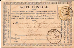 2J9 --- 24 THIVIERS Pour Bordeaux Type 17 15c Cérès Carte Précurseur - 1849-1876: Période Classique