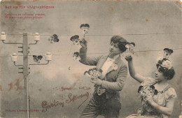 FANTAISIES - Femmes - Sur Les Fils Télégraphiques - Carte Postale Ancienne - Femmes