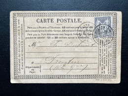 15c SAGE SUR CARTE POSTALE TOULOUSE POUR FRONTON / 20 AOUT 1877 - 1849-1876: Période Classique