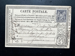 15c SAGE SUR CARTE POSTALE GRIGNOLS POUR BORDEAUX / 14 MARS 1878 - 1849-1876: Période Classique