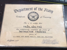 VIET NAM Certificate Of Merit During The Republic Of Vietnam Period Paper-(THE S 50and 75)1pcs  Name-tran Van Tra-year-1 - Autres & Non Classés