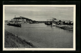 AK Karlsruhe I. B., Rheinhafen-Partie Mit Kran  - Sonstige & Ohne Zuordnung