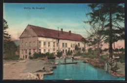 CPA St. Souplet, Mühle Avec Kahn Et Soldat Avec Vélo  - Autres & Non Classés