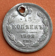 1902 СПБ АР Russia Standard Coinage .500 Silver Coin 15 Kopeks, With The Hole,Y#21A.2,7902 - Russia