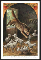 Künstler-AK Oskar Herrfurth: Märchen Der Wolf Und Die Sieben Geisslein - Der Wolf Dringt Ins Haus Ein  - Contes, Fables & Légendes