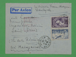 DP 21 FRANCE  BELLE  LETTRE  RARE  1937 PARIS A ST DENIS ILE DE LA REUNION +PAR FRANCE CONGO BELGE ++++AFF. INTERESSANT+ - Brieven En Documenten