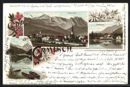 Lithographie Garmisch, Ortsansicht, Risser See, Badersee  - Andere & Zonder Classificatie